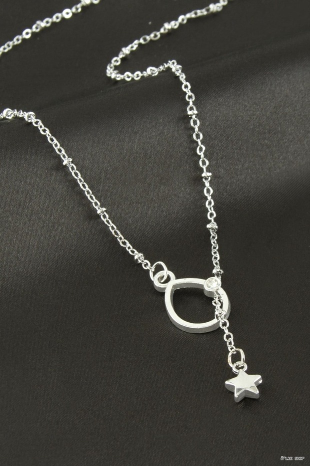 Ilkestor Oval Star Y Necklace (63950) Silver Color
