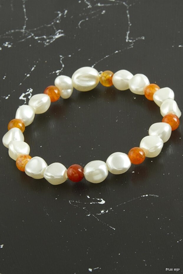 Ilkestor Pearl Agate Natural Stone (62433) Bracelet White