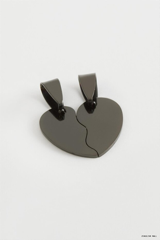 Zngzrmll Heart Name Engravable Double Steel Pendant 2 (61539) cm Black