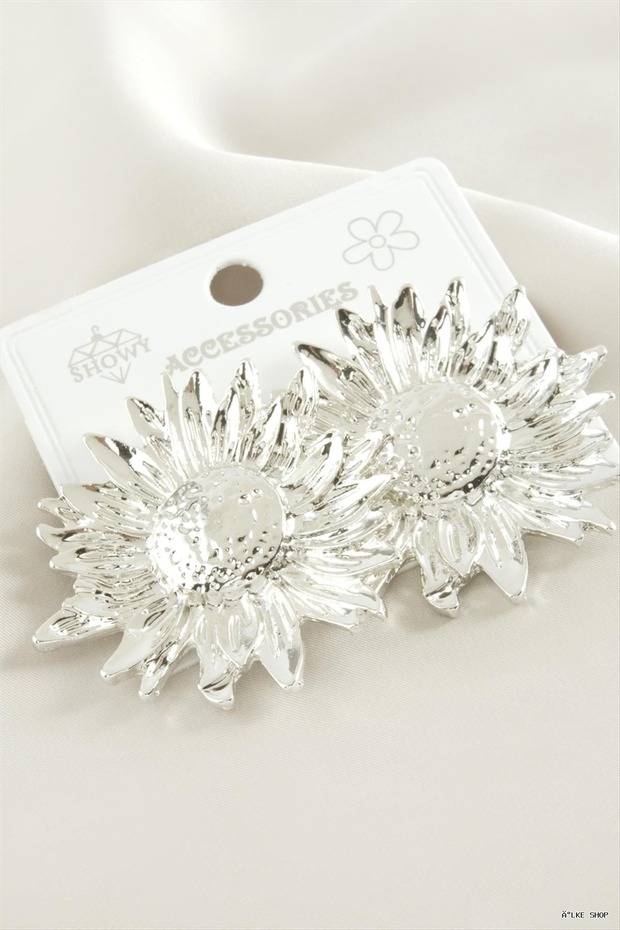 Ilkestor Moon Flower Metal Earrings (71001) Silver Color