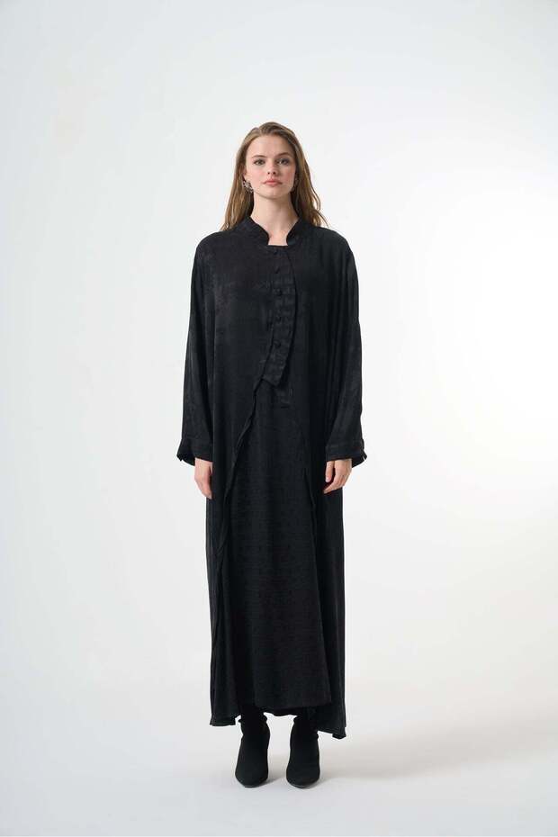 Elegant Floral Jacquard Maxi Shirt Dress