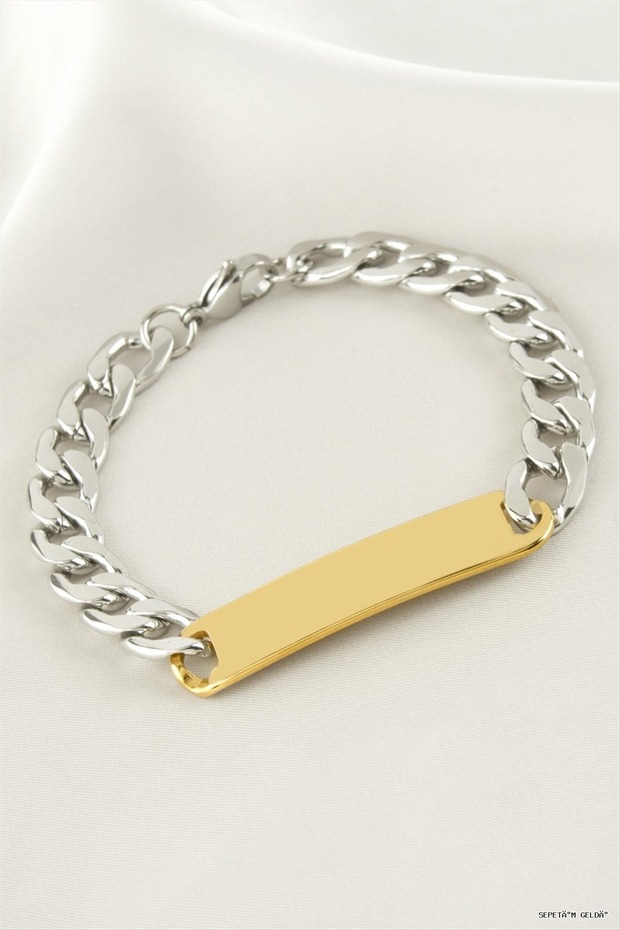 Spt-Gld Engraved Steel Bracelet - Name Can Be Engraved - (143706) Silver Color