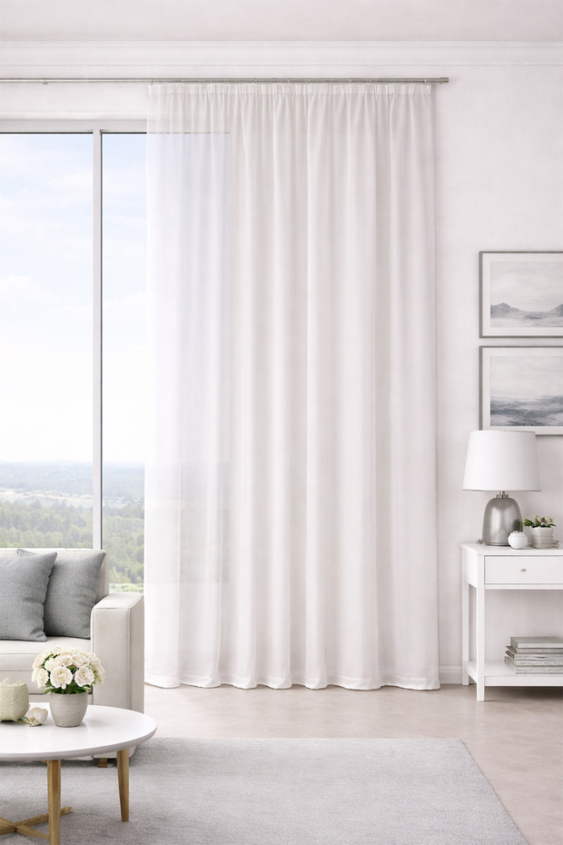 Silk Voile Ecru Custom Size Tulle Curtain 220X250 1X2.5 Pleat