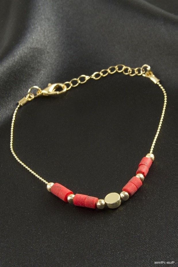 Spt-Gld Round Sand Beads (110753) Bracelet Red