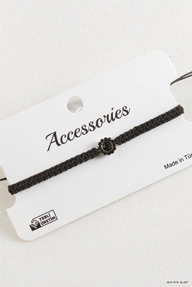 Spt-Gld Flower Stone Macrame Braided (110943) Bracelet Black