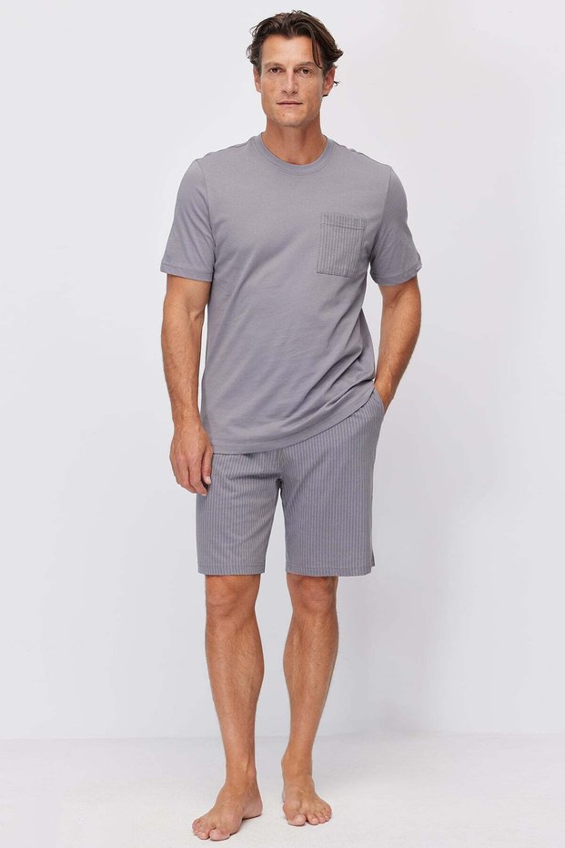 Men's Striped Pocketed Cotton Blend Pajama Set