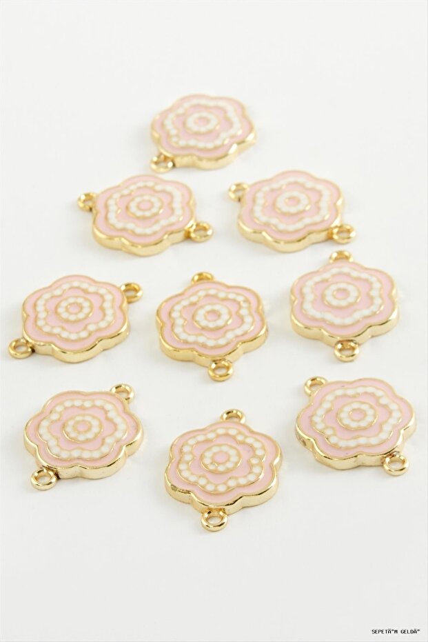 Spt-Gld Flower Double Handle Enamel Bracelet and Pendant Horse 1 (111231) Piece Pink