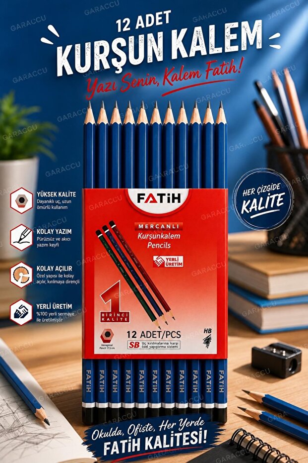 Pencil Set 12 Pieces, High-Quality Pencils Ideal for School Students and Exams