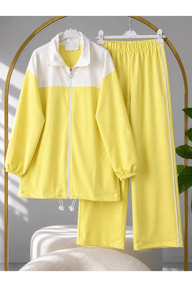 Women's Hijab White Block Patterned Pants Suit
