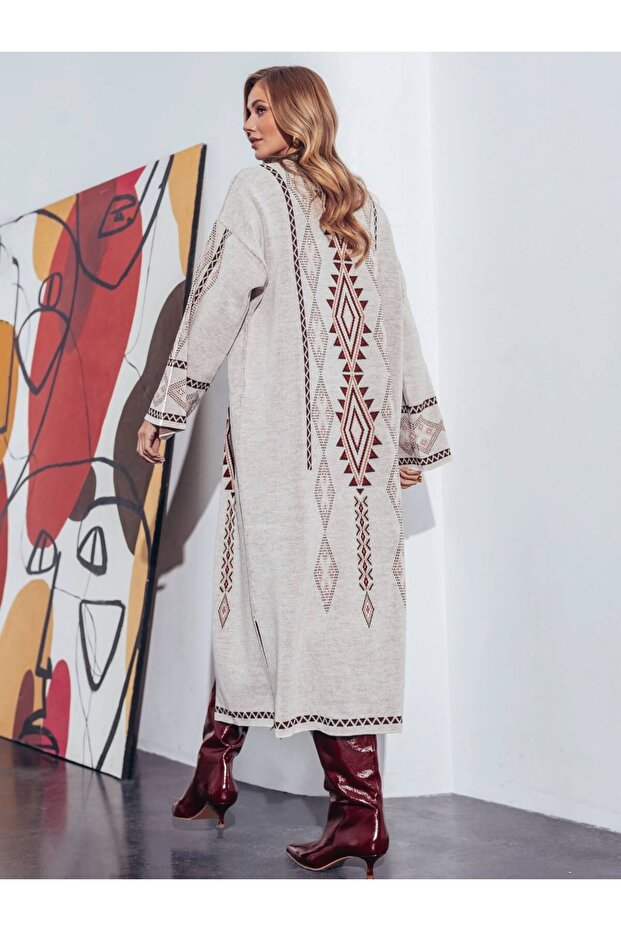 Geometric Ethnic Pattern Long Cardigan