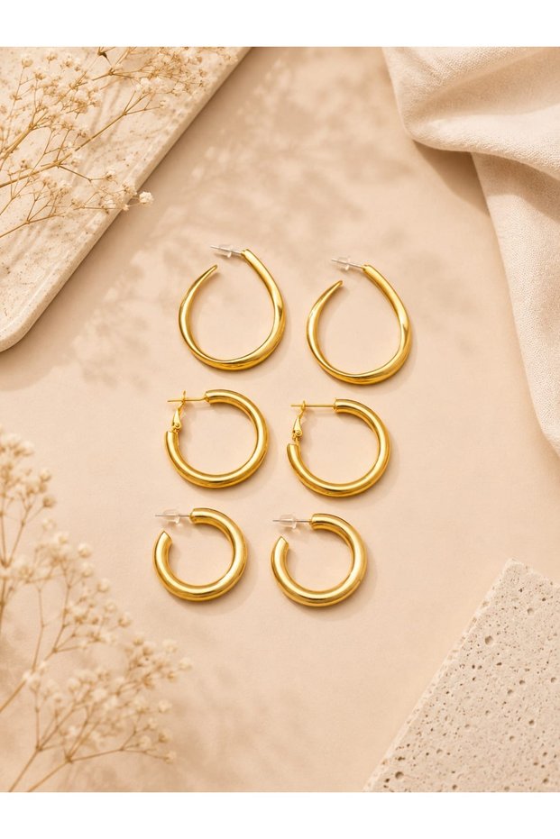 3-Piece Hoop Earring Set Silver & Yellow Color