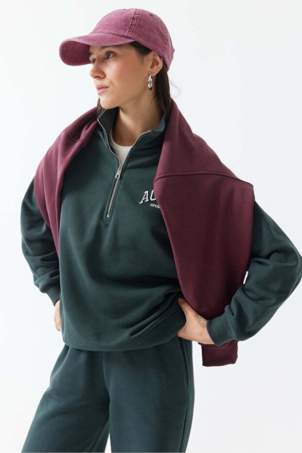 Women's high collar half zip sweat top rk0301