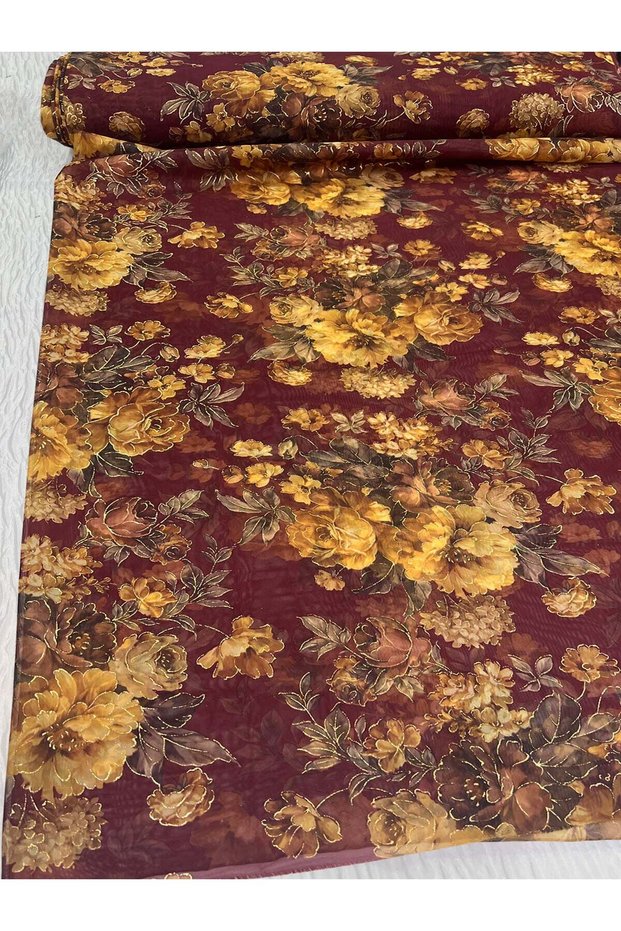 Patterned Chiffon Fabric - Yellow Rose Patterned