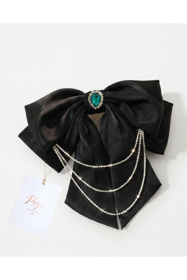 Royale, Black Satin Ribbon Bow Hair Clip, Automatic Hair Clip. Preschool, School, Elementary School, Children's and Youth Buckle Accessories, Wedding Engagement Celebration Invitation Evening Dresses.