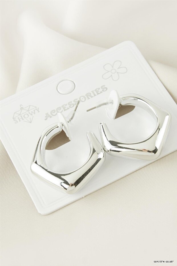 Spt-Gld Oval Plastic Earrings (130502) Silver Color