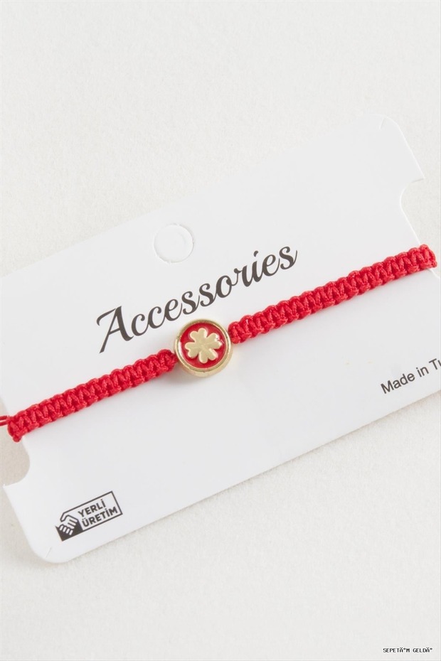 Spt-Gld Clover Macrame Braided (132454) Bracelet Red