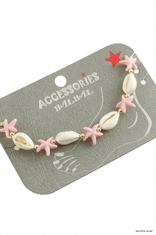 Spt-Gld Starfish Seashell (130735) Anklet Pink