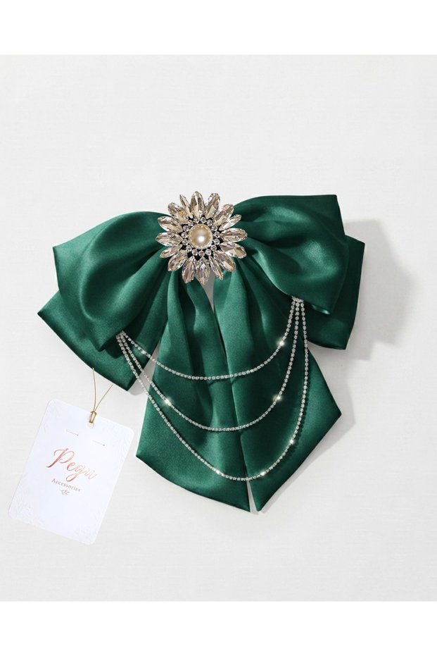Royale, Emerald Green Satin Ribbon Bow Hair Clip, Automatic Hair Clip. Preschool, School, Elementary School, Children's and Youth Buckle Accessories, Wedding Engagement Celebration Invitation Evening Dresses.
