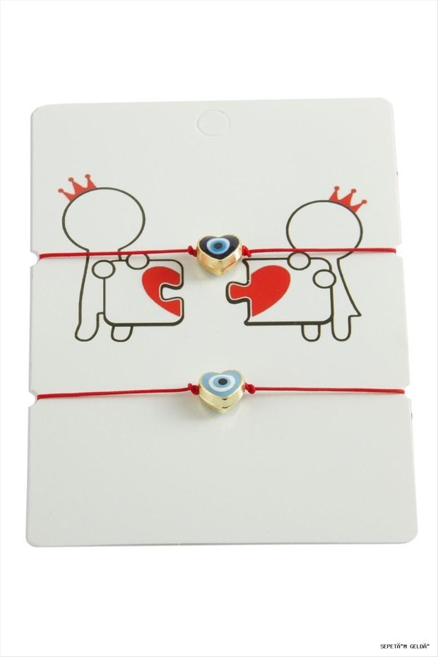 Spt-Gld Heart Evil Eye Rope Bracelet 2 (165711) Piece Red