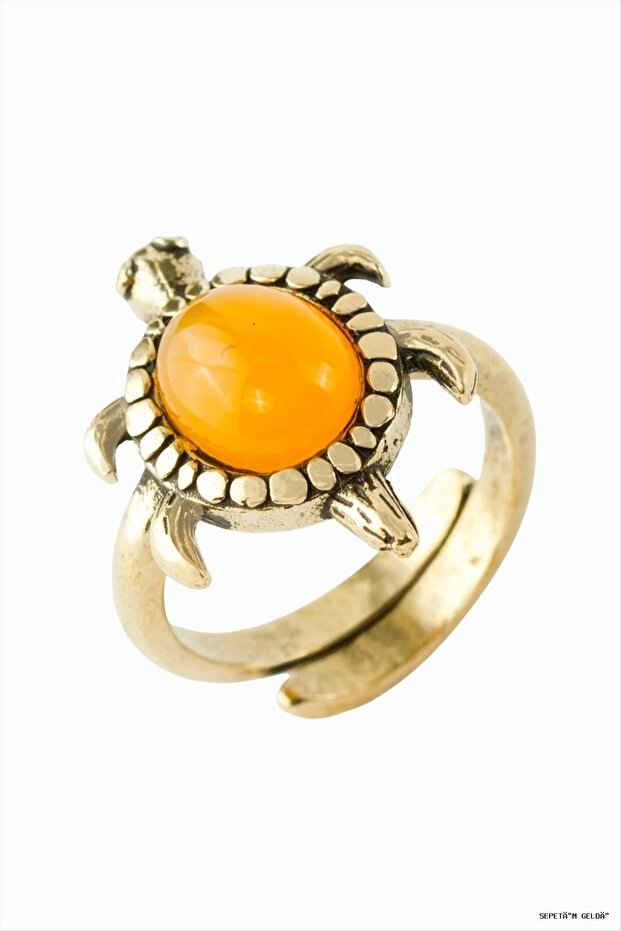 Spt-Gld Turtle Natural Stone Authentic Ring (131747) Yellow Agate