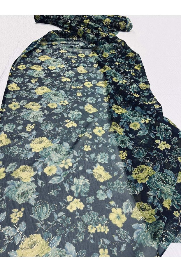 Patterned Chiffon Fabric - Yellow Floral Pattern