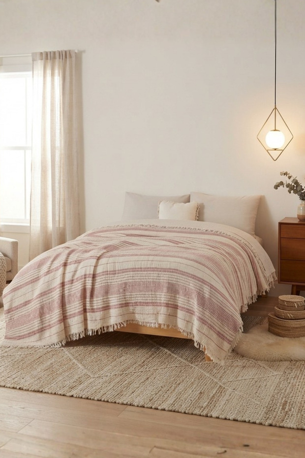 Natura Soft Ecru 4 Layer Muslin Double Bedspread 220X230 cm 100% Cotton Multi-Purpose Sofa Cover and Tv Blanket