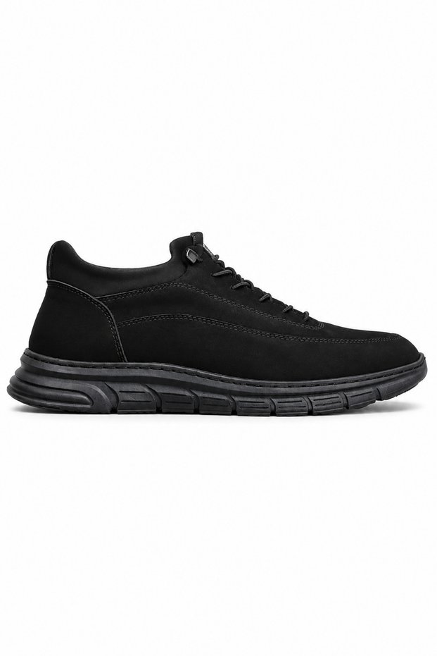 Men's Black Nubuck Casual Shoes Lace-Up Thick Sole Casual Comfort Shoes