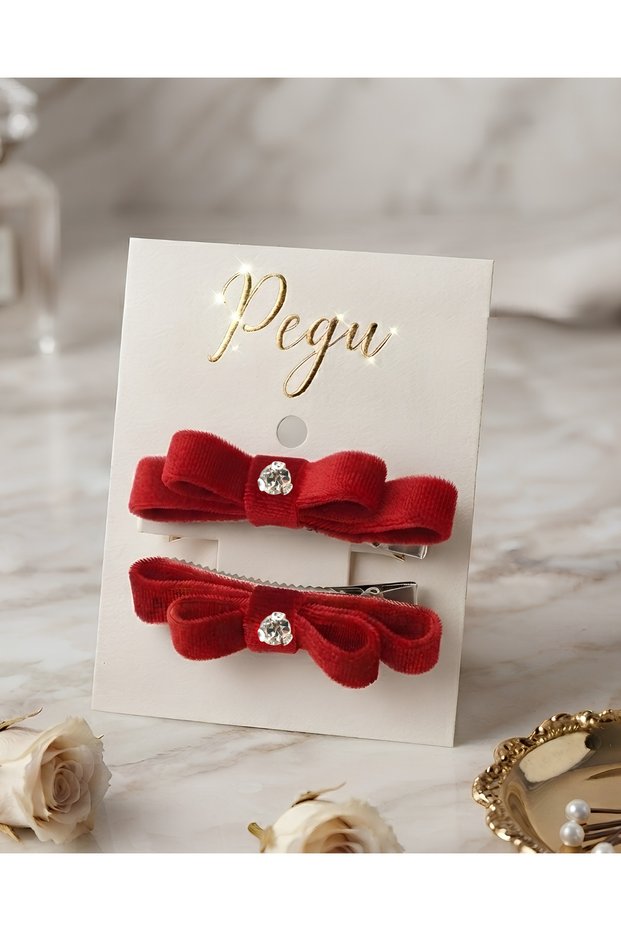 Tiny Dreams Series, 2-Pack Red Velvet Ribbon Bow Hair Clips, Pens Hair Clips. Preschool, School, Elementary School, Children's and Youth Buckle Accessories, Wedding Engagement Celebration Invitation Evening Dresses.