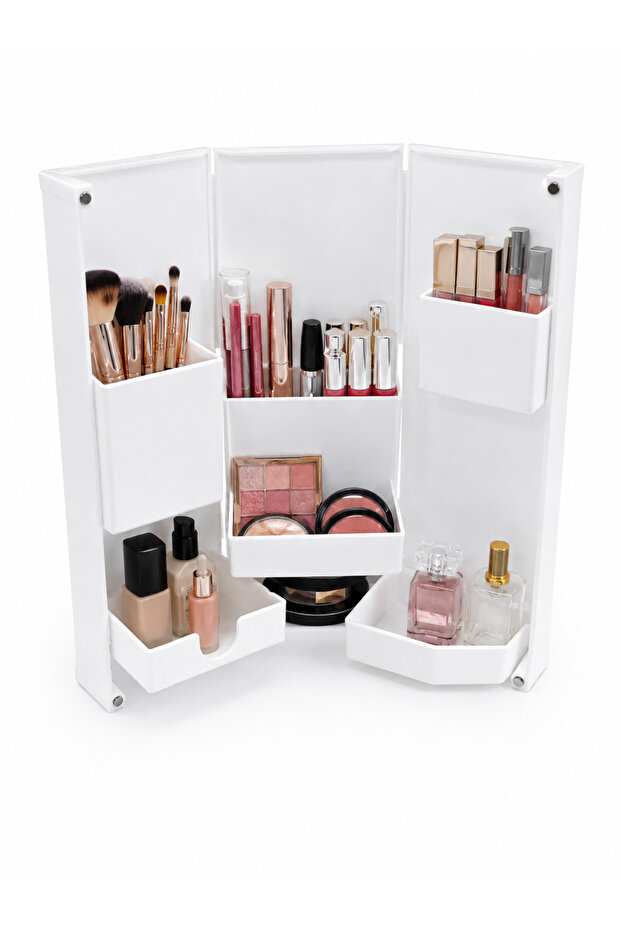 Foldable Makeup Organizer White – Multi-Compartment Makeup Organizer Cosmetic Organizer Stand