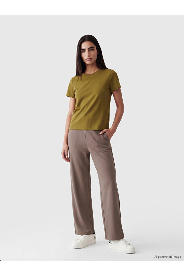 Lcw Vision Brown Wide Leg Women's Sweatpants with Elastic Waist