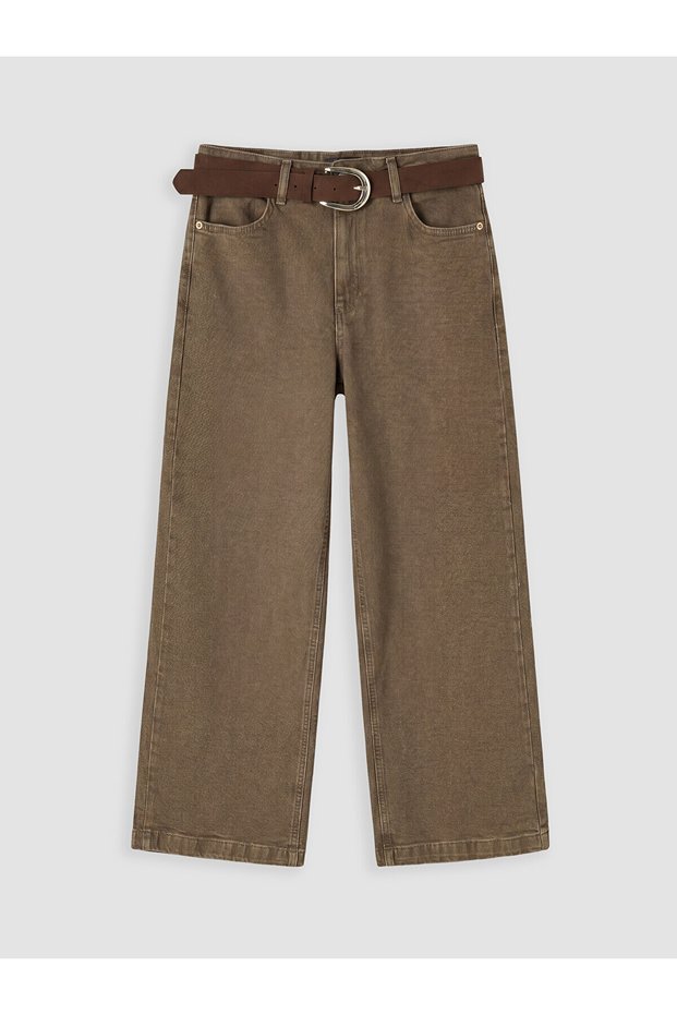 Lcw Jeans Brown Belted Wideleg Women's Jean Pants
