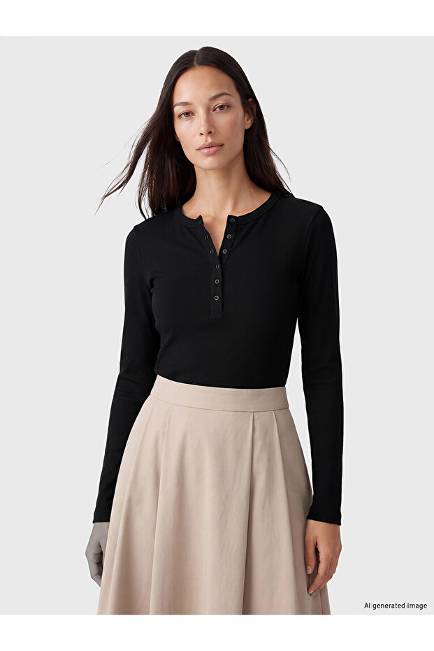 Lcw Everyday Black Crew Neck Women's Bodysuit