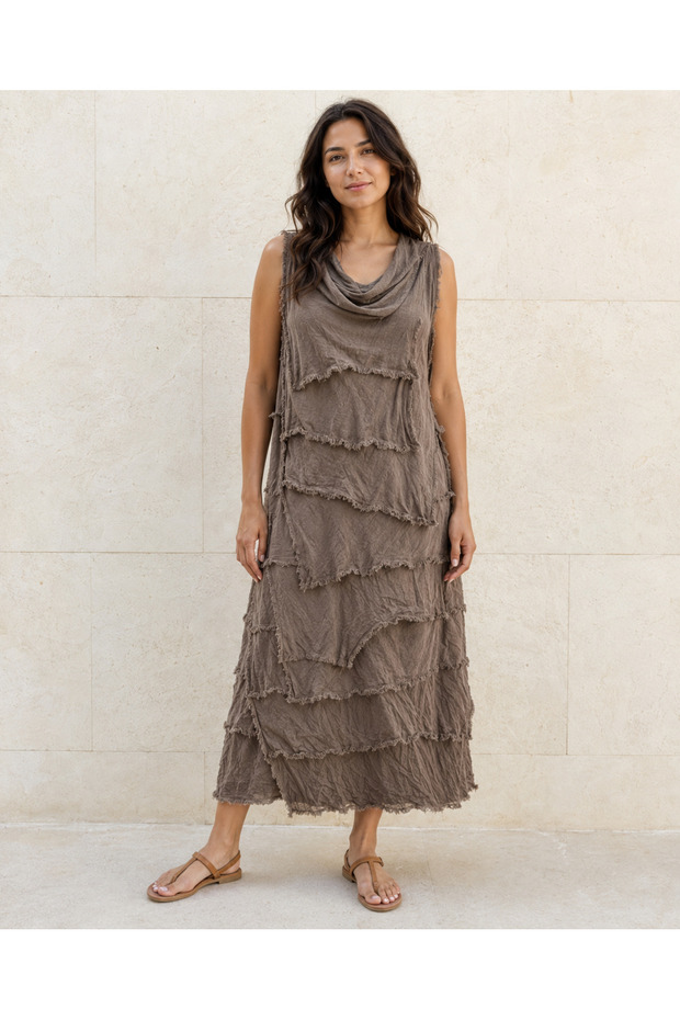 Women's Original Italian Cotton Silk Fabric Long Dress 38-42