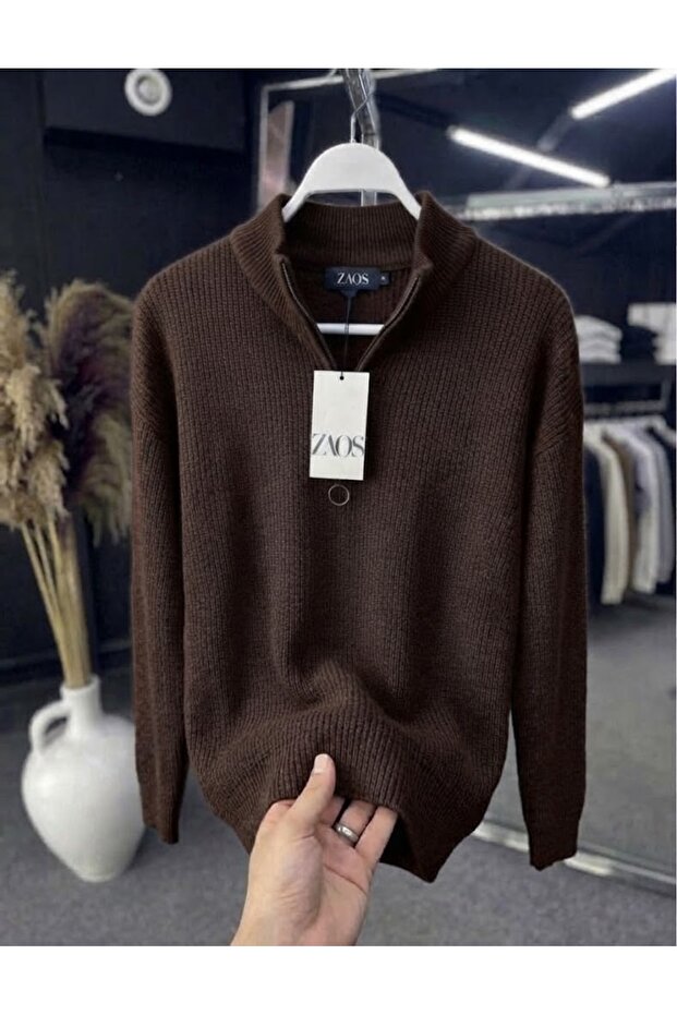 Men's Long-Sleeved Winter Thick Stand-Up Collar Regular Fit Basic Knitwear Sweater