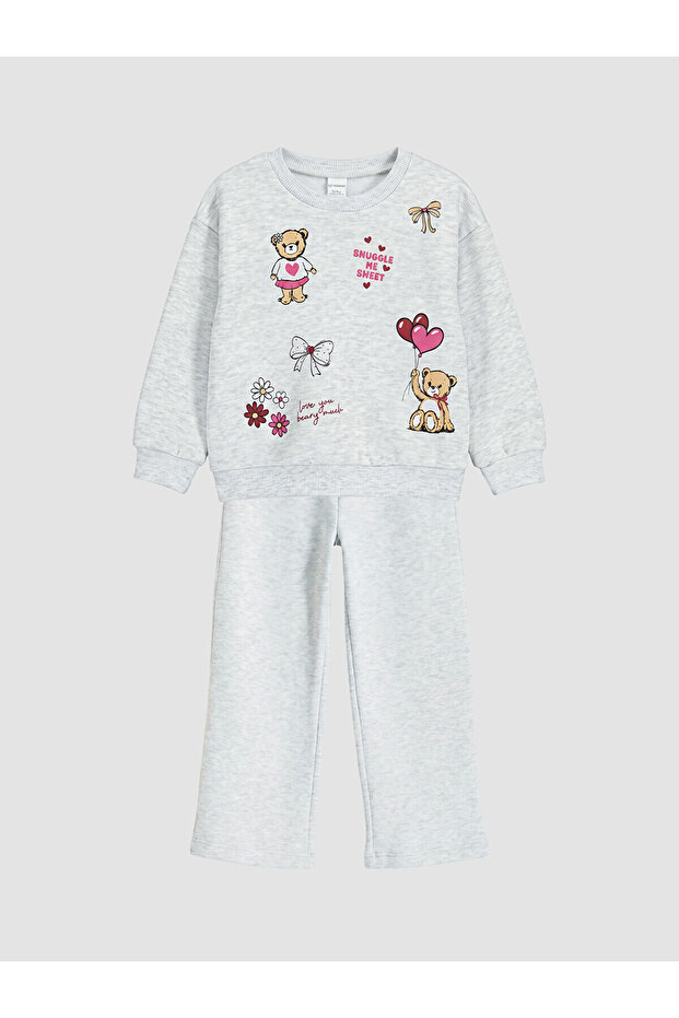 Gray Printed Girls' Thick Tracksuit Set