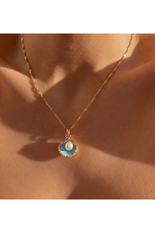 Blue Oyster Necklace - Steel