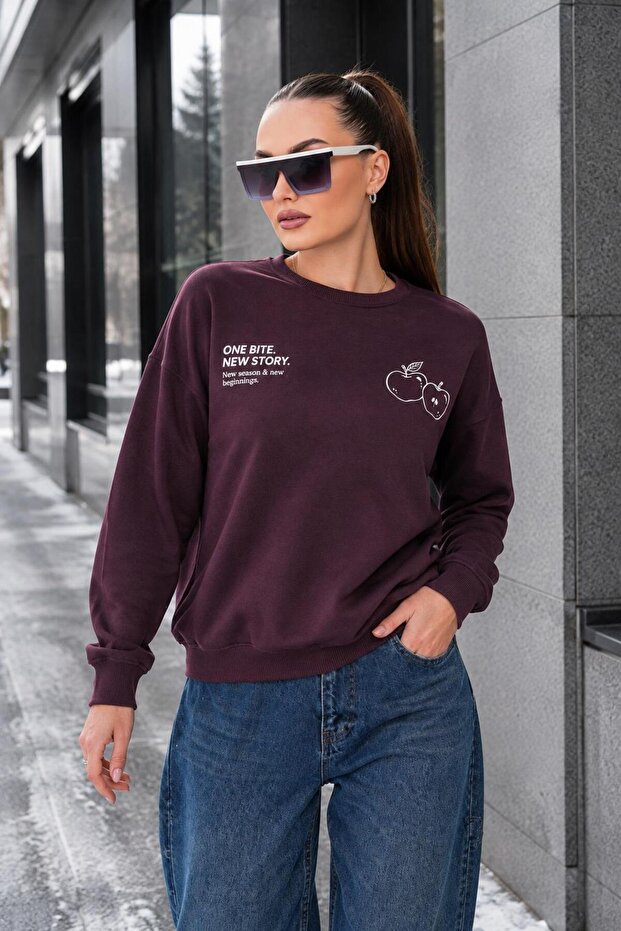 Women's Back Print Detailed Crew Neck Sweatshirt 265118 -