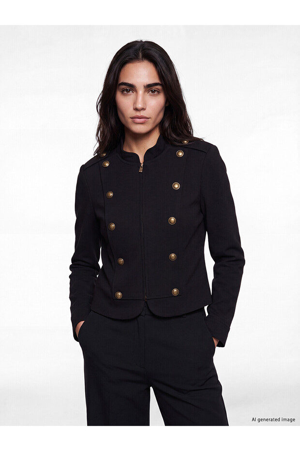 Lcw Vision Black Judge Collar Women's Jacket