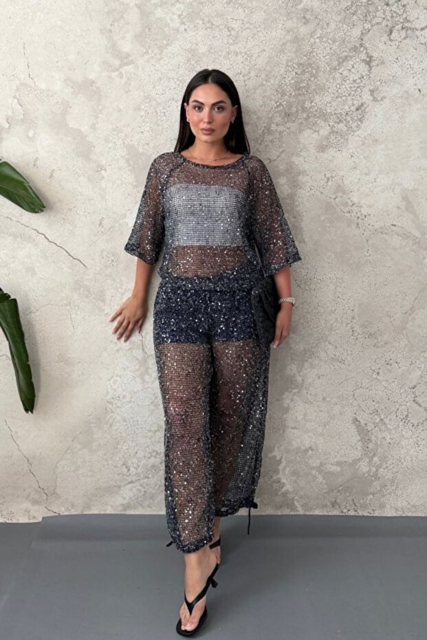 Navy Blue Sequin Suit