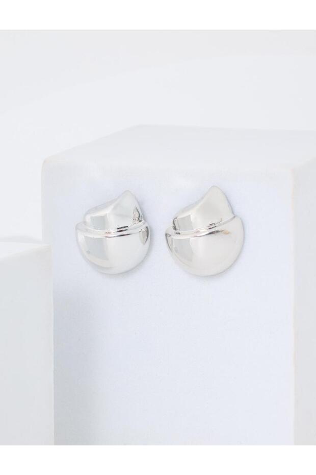 Silver Color Voluminous Curved Model Modern Earrings