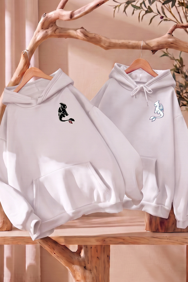 Lover - Friend Couple Combination Night and Light Fury Back Printed Special Design Hooded Sweatshirt Set of 2