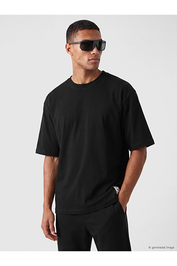 Xside Active Black Crew Neck Combed Cotton Men's T-Shirt