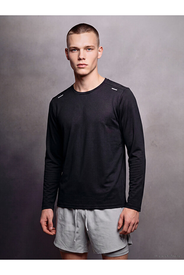 Xside Active Black Crew Neck Long Sleeve Men's T-Shirt