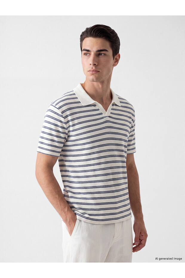 Indigo Polo Collar Striped Men's T-Shirt