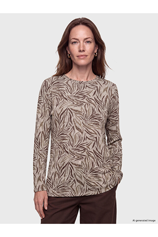 Lcw Grace Beige Crew Neck Patterned Women's T-Shirt