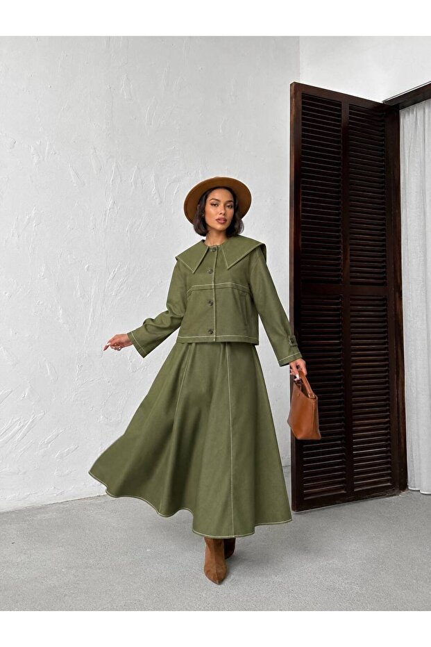 Large Collar Skirt Suit