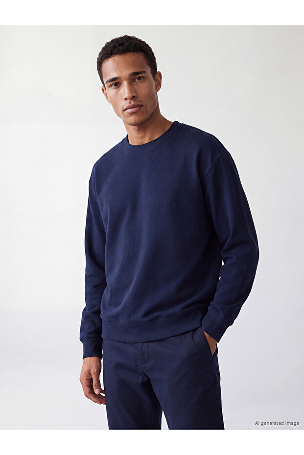 Lcw Vision Navy Blue Crew Neck Men's Sweatshirt