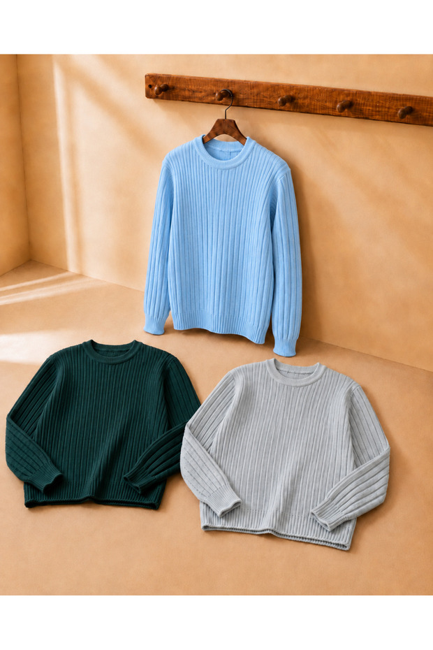 3-Pack Advantageous Men's Crew Neck Ribbed Knit Sweater