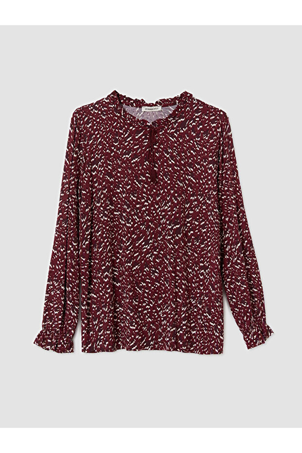 Lcw grace burgundy bicycle collar patterned blouse