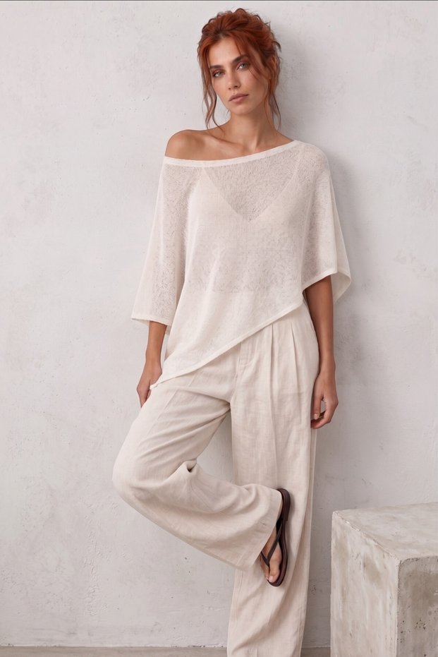 Women's Asymmetrical Sheer Flowy Knit Poncho Cape Blouse – Stylish Bohemian Festival & Beach Top
